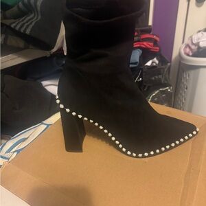 Steve Madden Black Heeled Boots with Pearl Accents